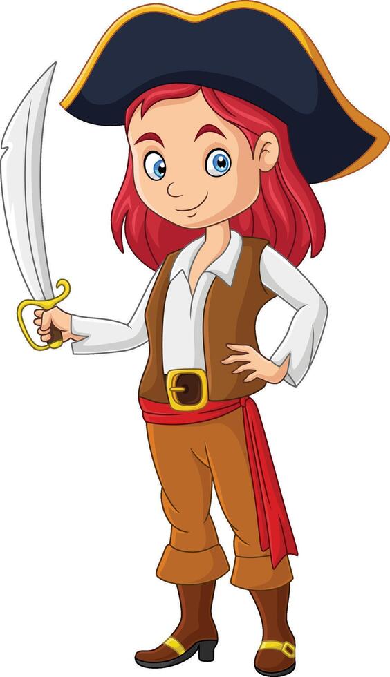 Cartoon pirate girl holding a sword vector