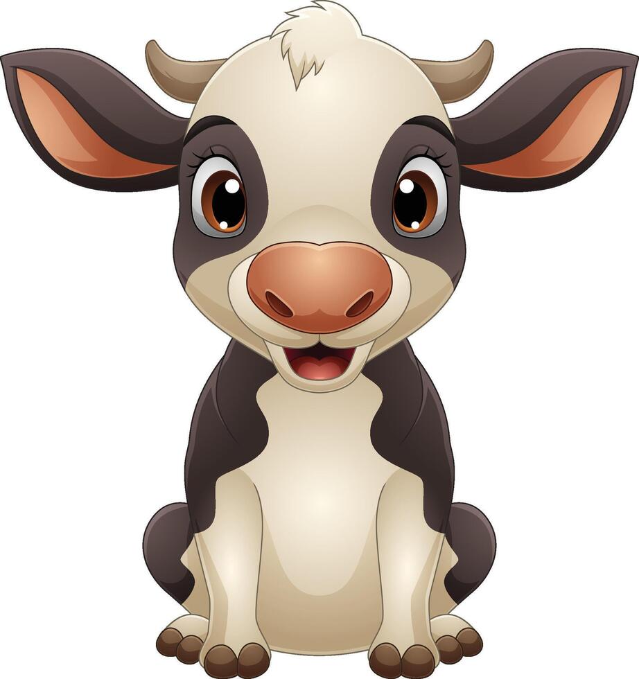 Cartoon happy little cow sitting vector