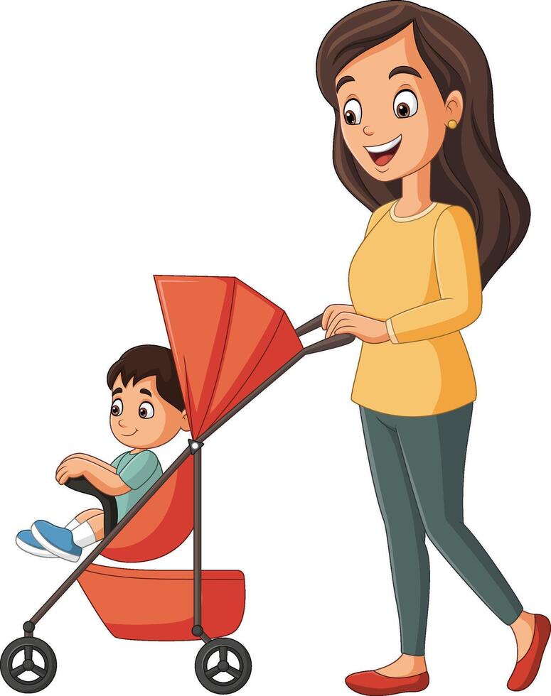Mother with baby in a stroller vector