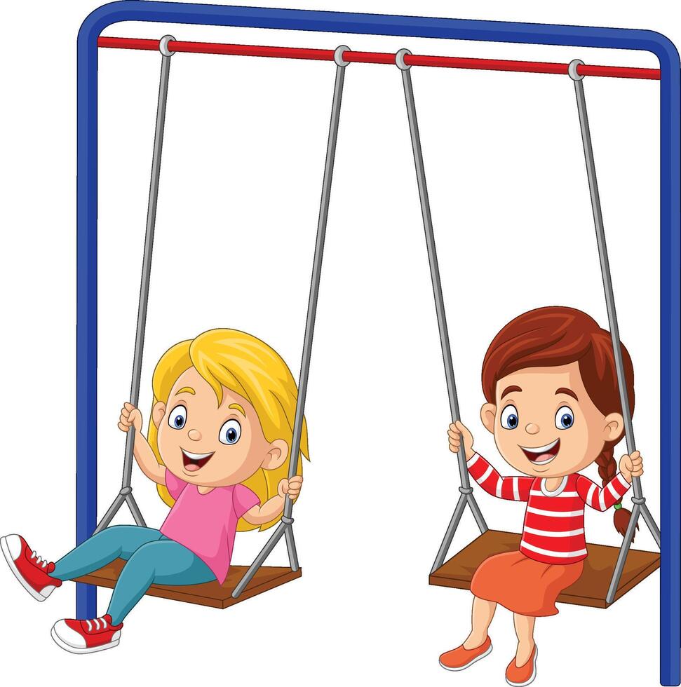 Illustration of cartoon two girls swinging vector