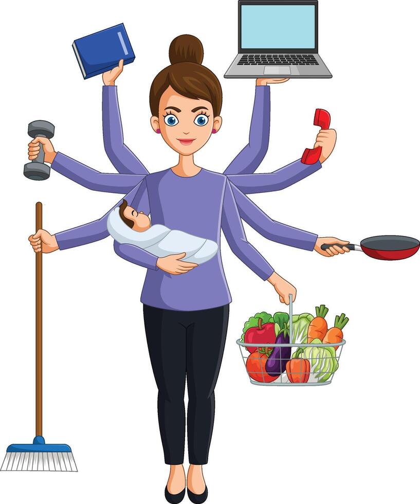 Illustration of multitasking woman vector