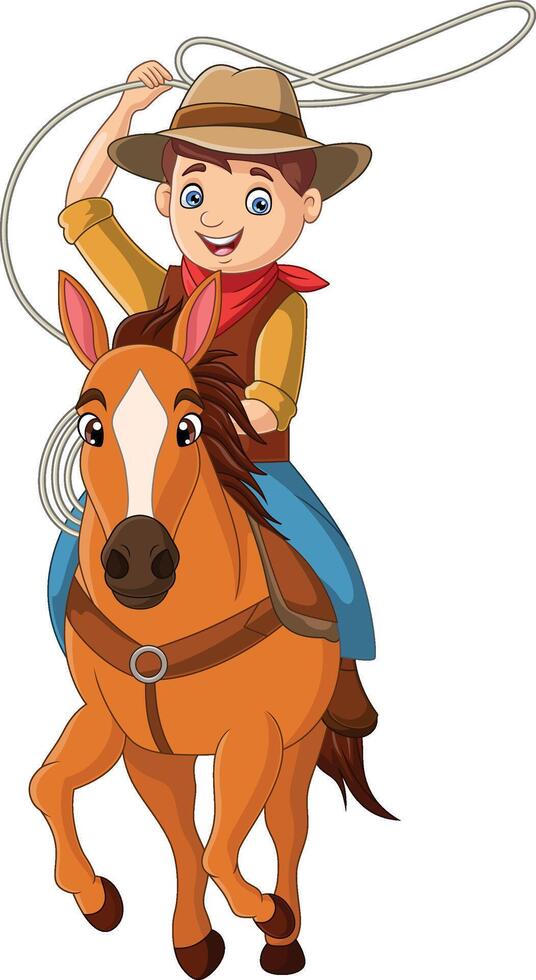 Cowboy rider on the horse throwing lasso vector