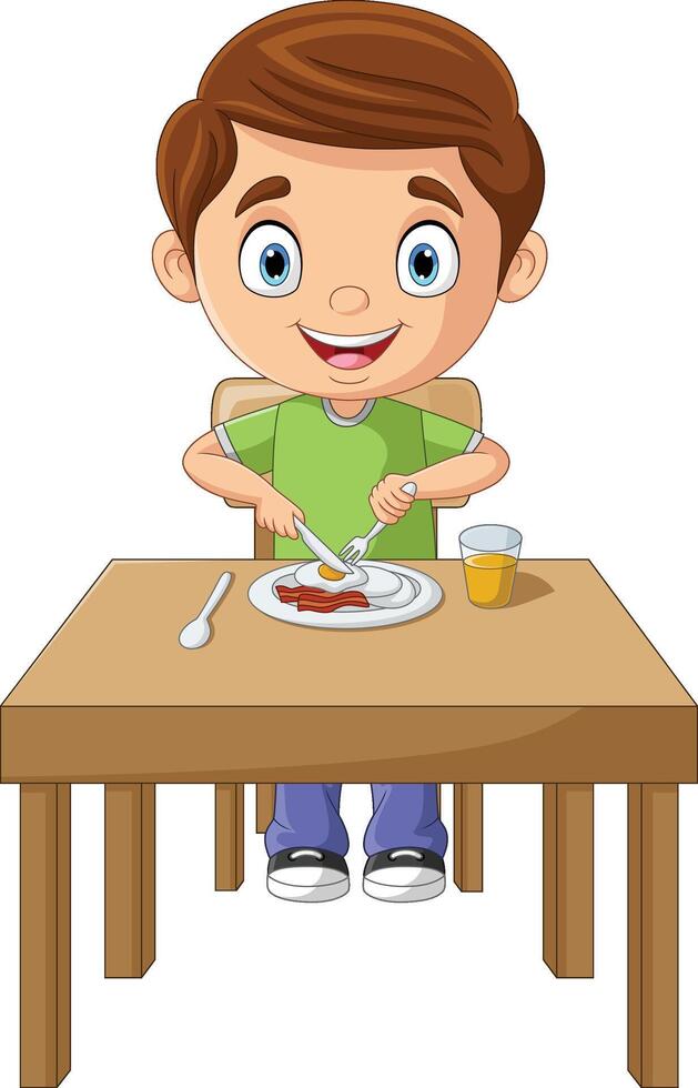 Cartoon little boy Having breakfast vector