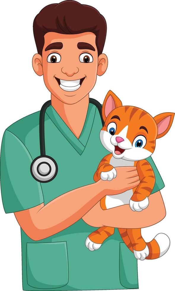 Illustration of veterinarian holding a cat vector