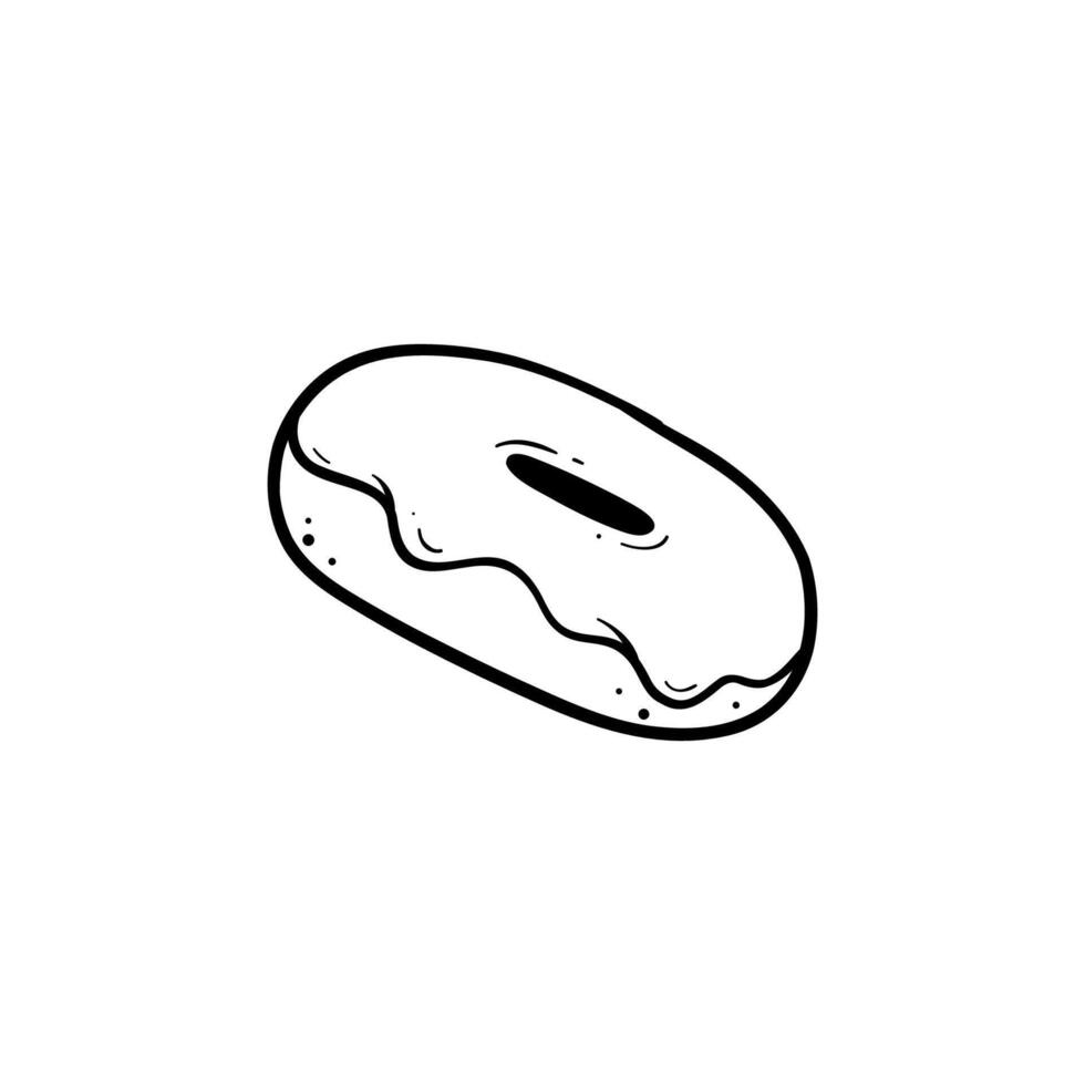 donut doodle line art with melting glaze side view hand drawn illustration black line on white isolated background vector