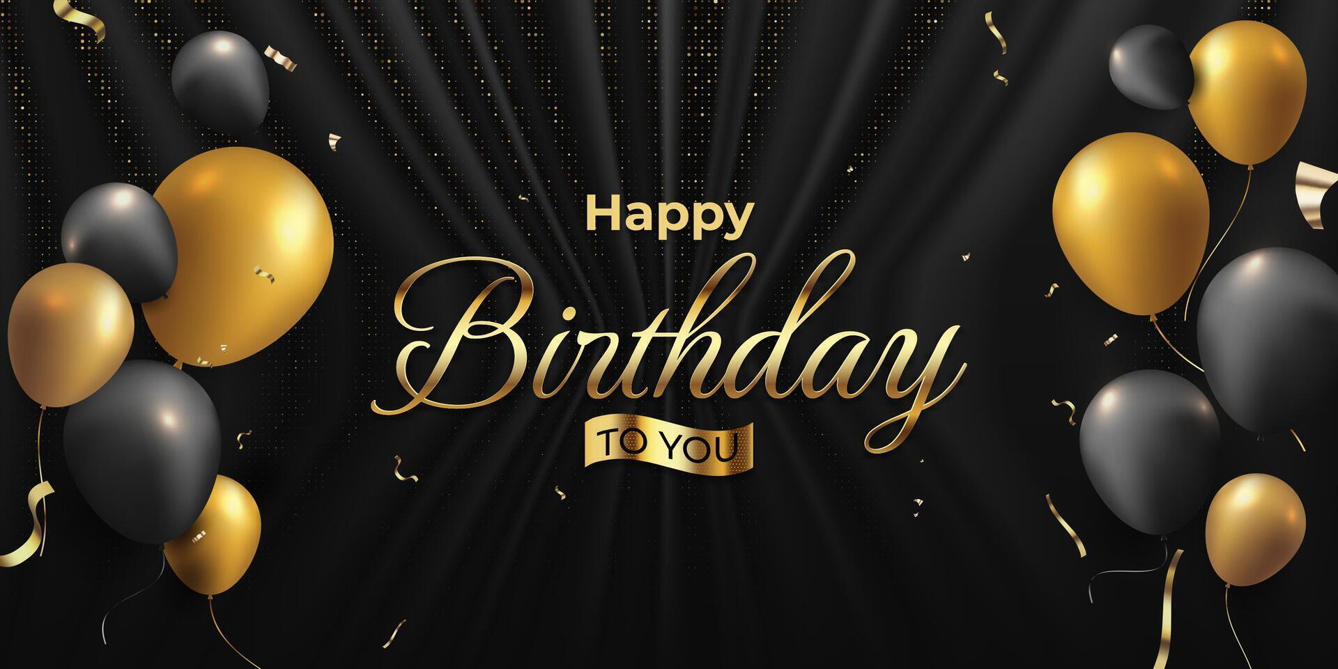 Luxurious Gold and Black Birthday Celebration Background featuring elegant gold balloons, confetti and glitters. Sophisticated designs perfect for invitations, banners and social media posts vector