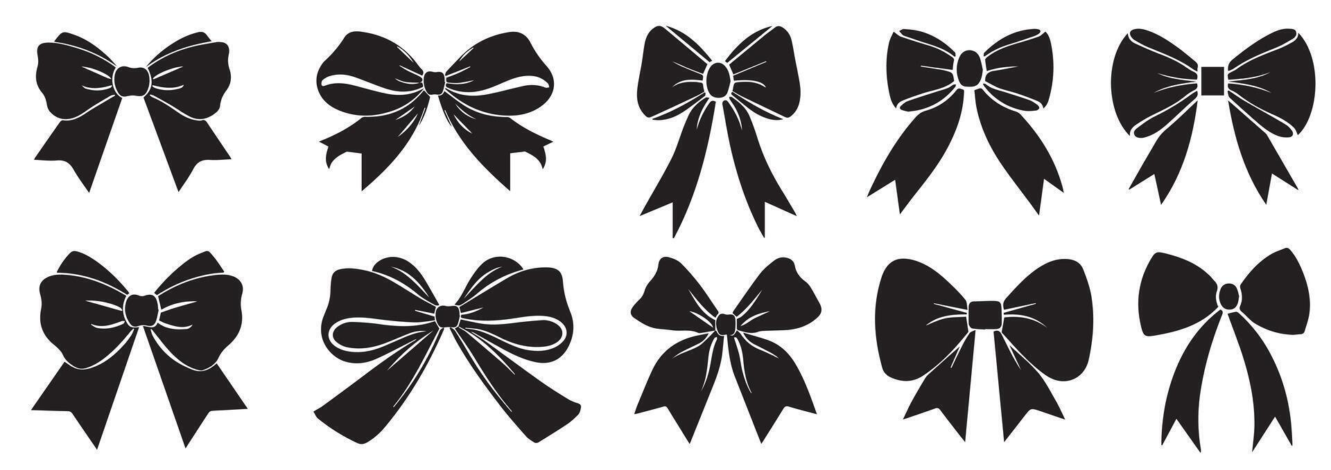 Elegant Black and White Bow Silhouette Collection. Icons for Holiday, Wedding, and Gift Wrapping Decorations vector