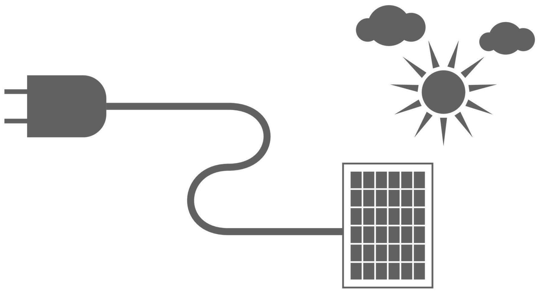 illustration of sun, clouds and solarcell generated clean energy. solar panel connected plug, Solar panels receive light from the sun. Alternative energy from sunlight. vector