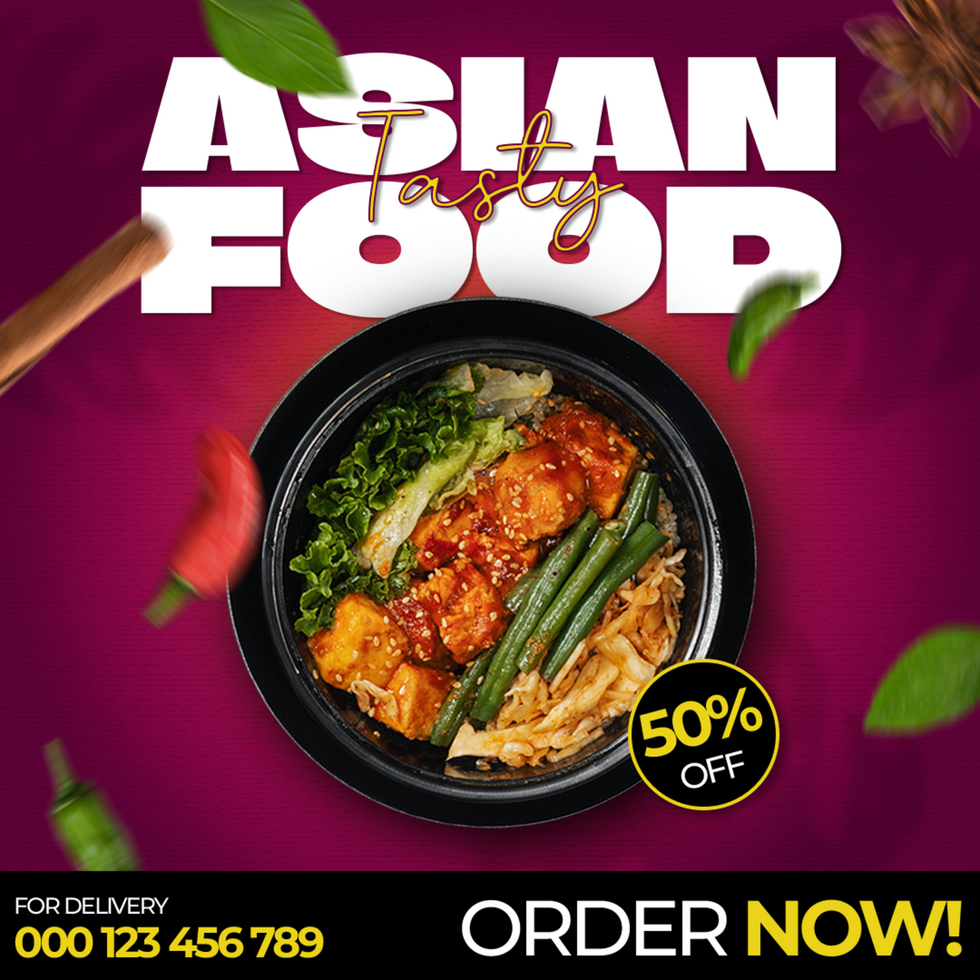 Asian Food for Social Media Template, Post, Flyer, Brand, Marketing, Ads, Advertisement, Food, Culinary, Branding, Poster psd