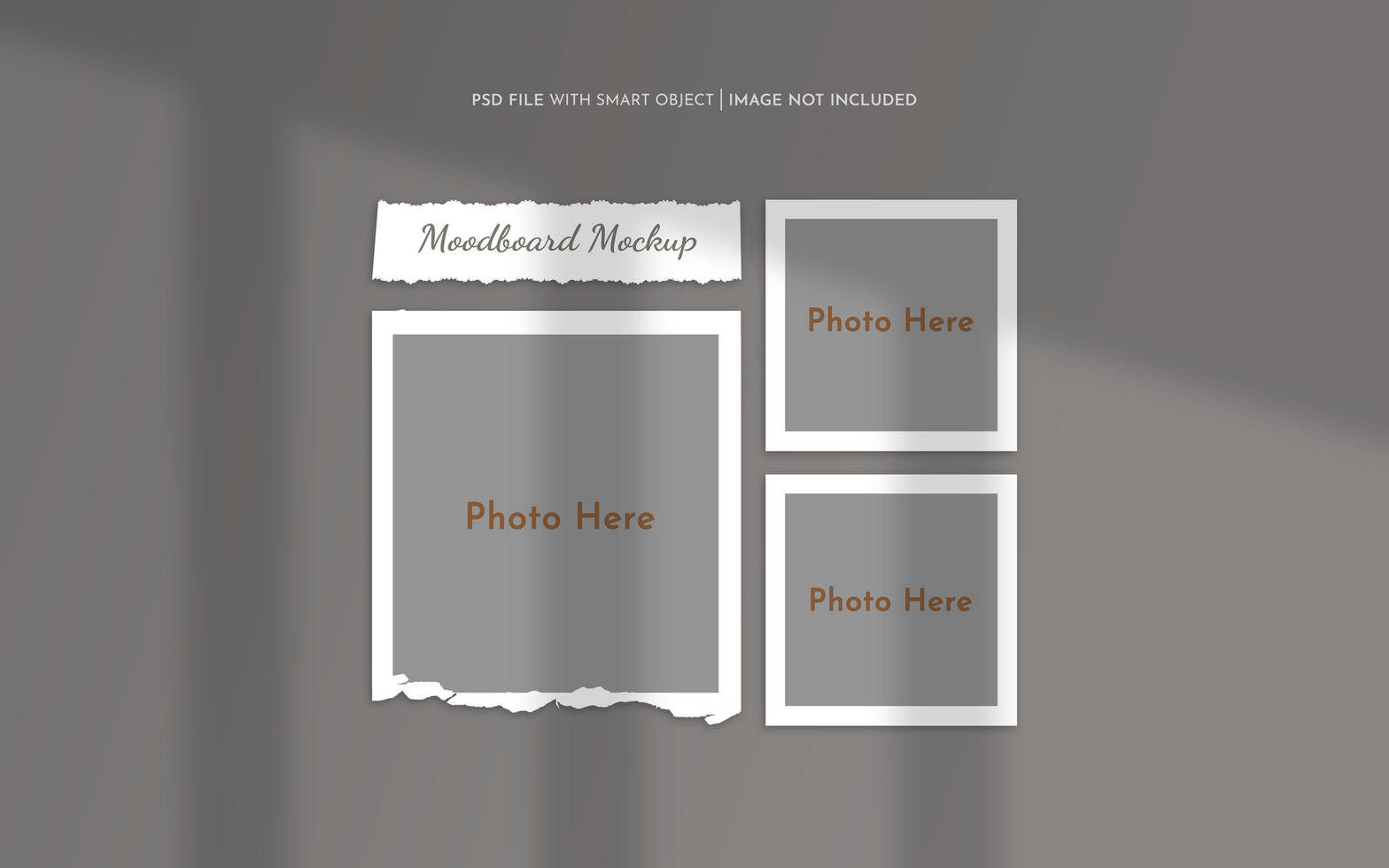 Realistic and minimalist moodboard photo paper frame mockup psd