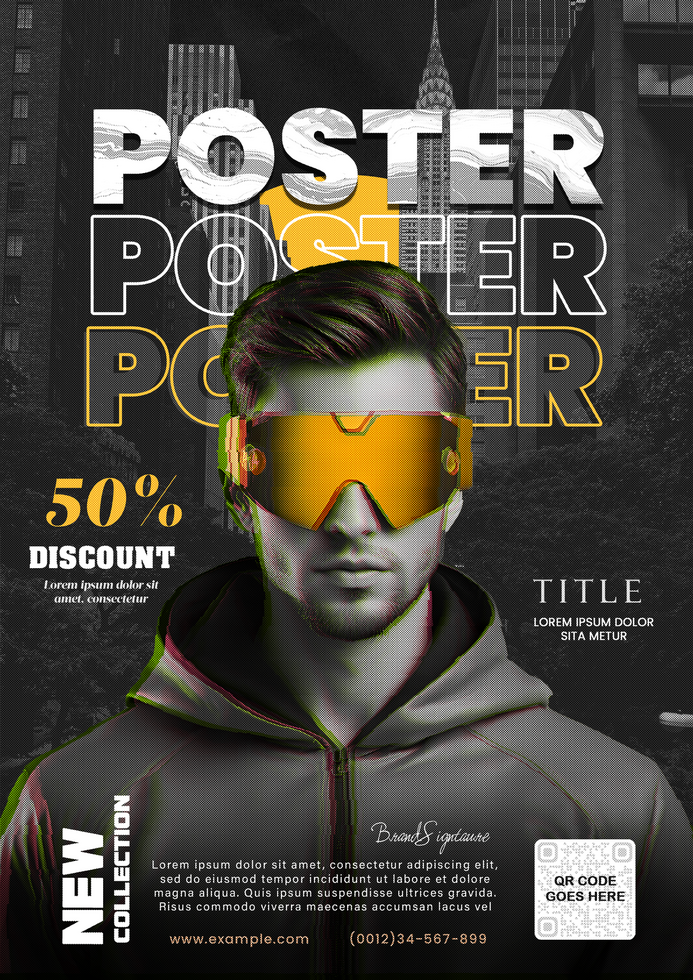 Glitch Effect Modern Poster Design psd