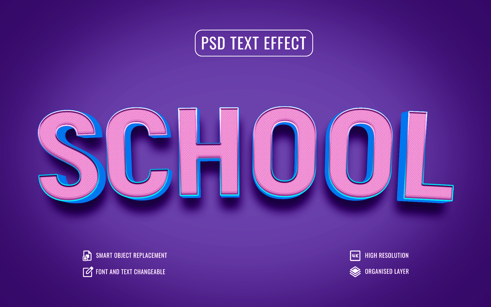 pink school text effect in 3d style on purple background psd