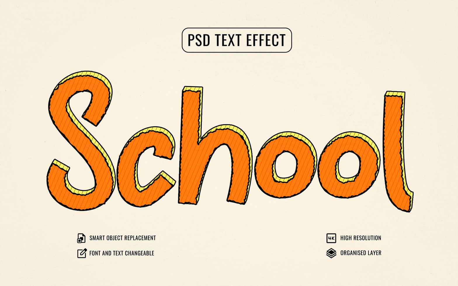 a school text effect with orange and yellow letters psd