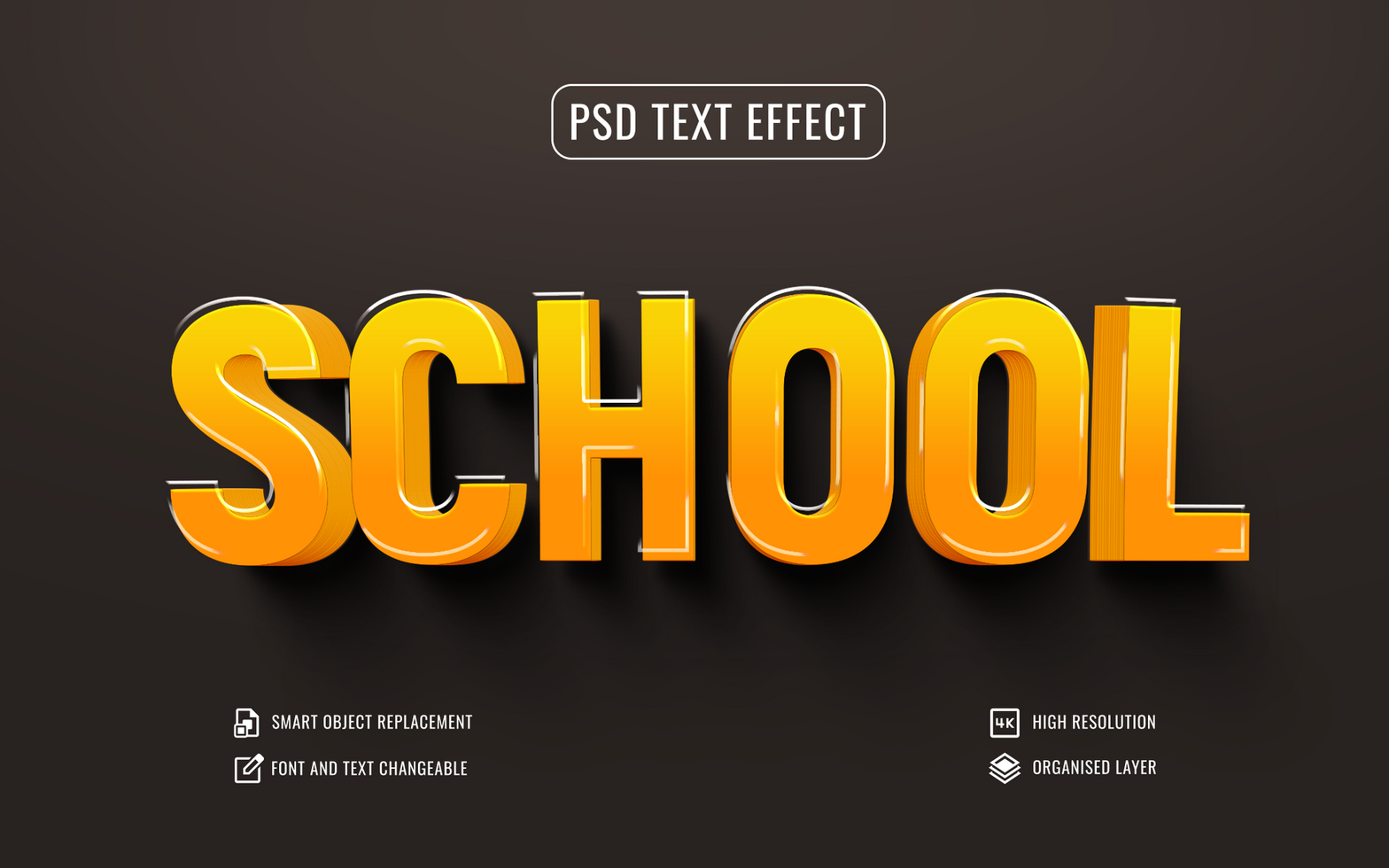 3d school text effect with gold letters psd