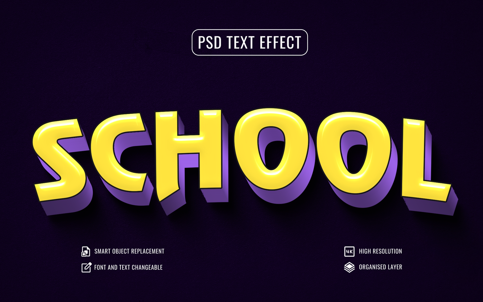 school text effect in with yellow letters on blue background psd