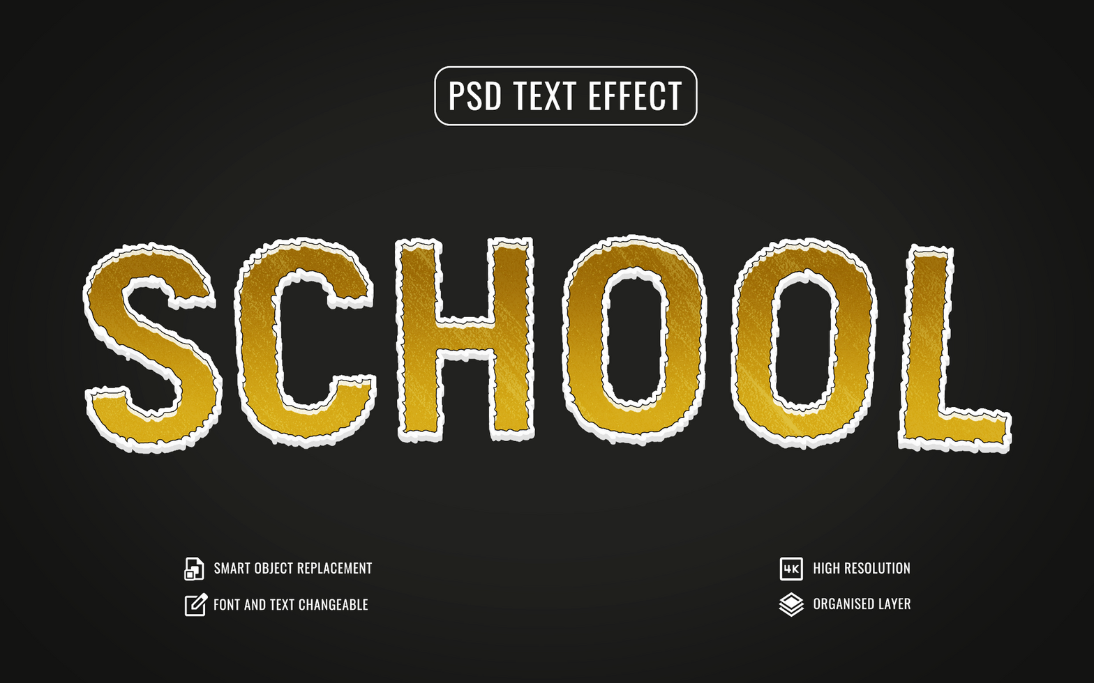 school text effect with gold letters psd
