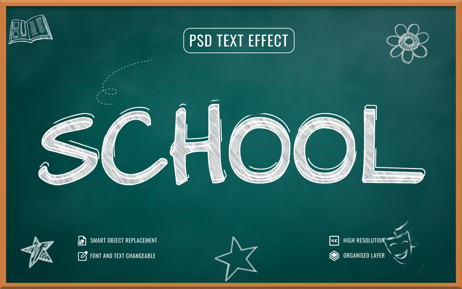 Back to school chalk text effect on green board background psd
