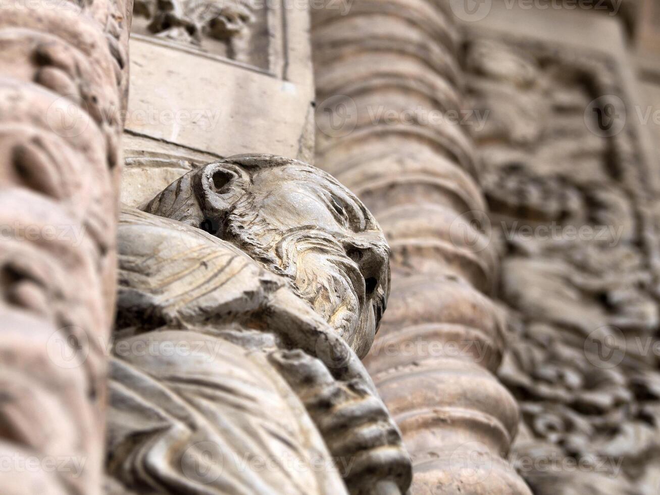 Verona dome cathedral church exterior sculptures detail. Romanesque sculpture attributed to the workshop of Veronese sculptor Brioloto photo
