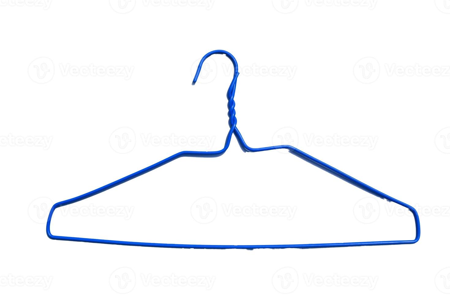 Blue Wire Clothes Hanger on White Background Isolated for Fashion and Home Organization Concepts photo