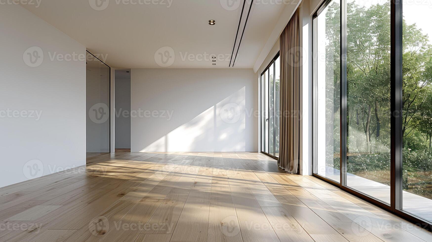 Empty minimalist room with clean lines and natural light photo