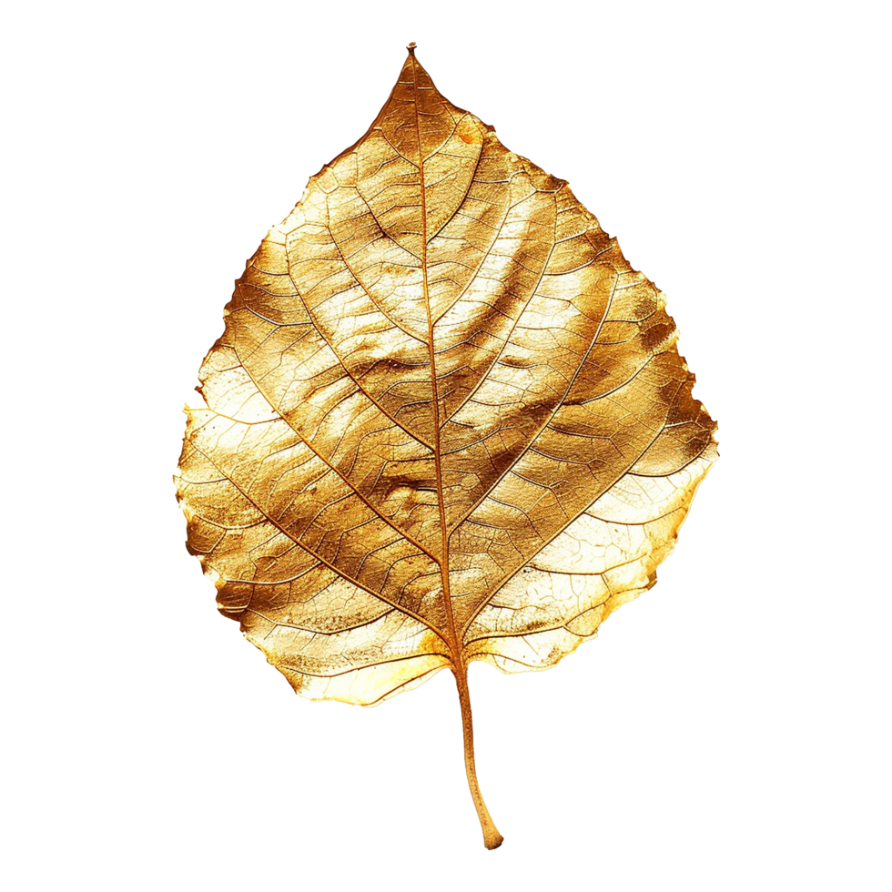 Golden leaf isolated on a transparent background png