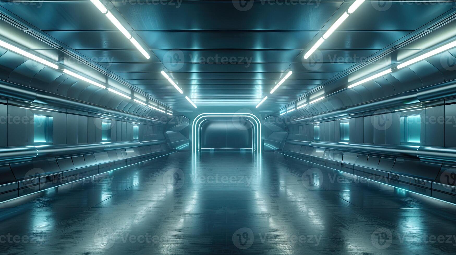 Empty futuristic garage with smooth, polished floors and lighting photo