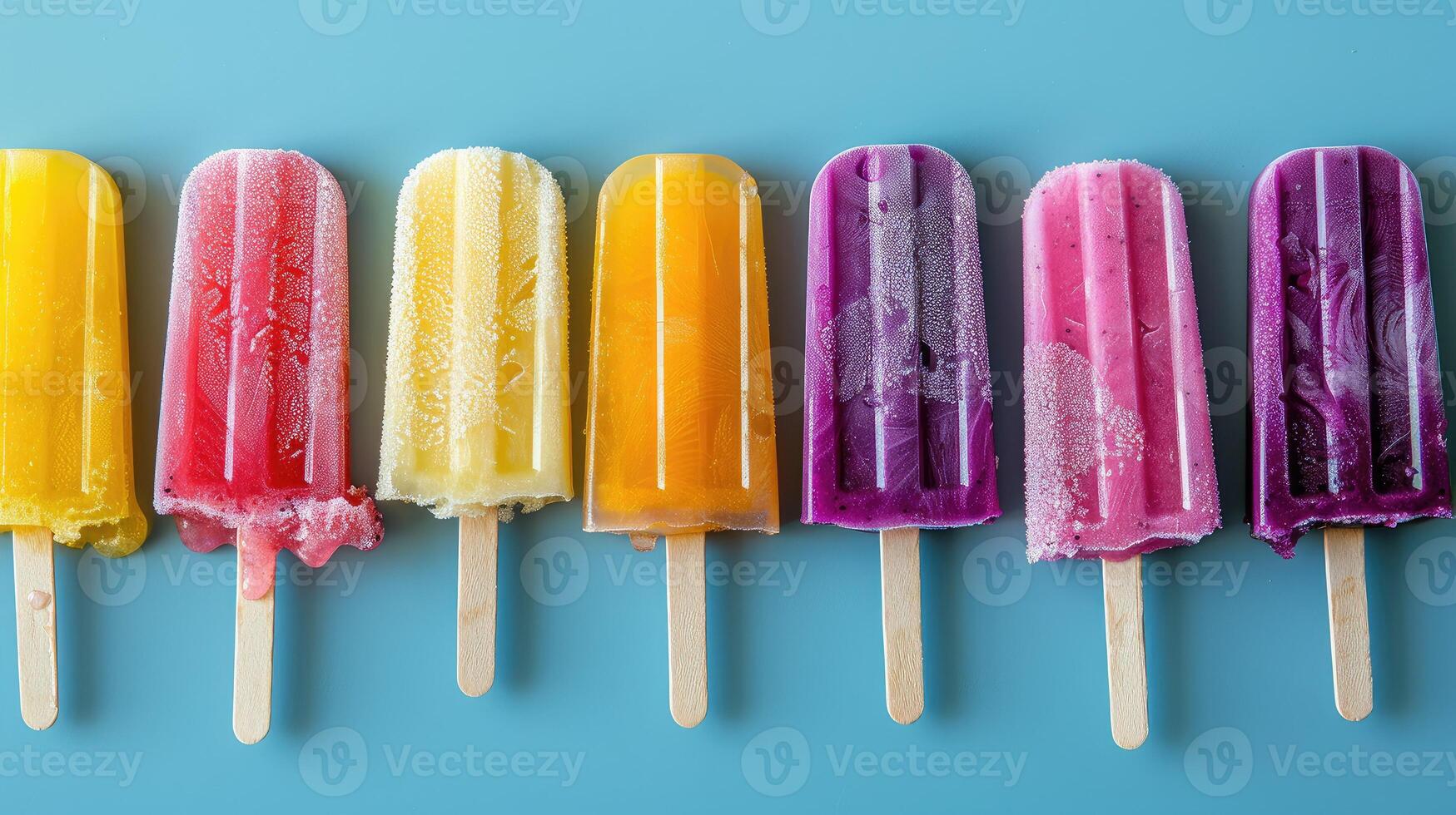 Colorful popsicles lined up in a row on a summer day photo