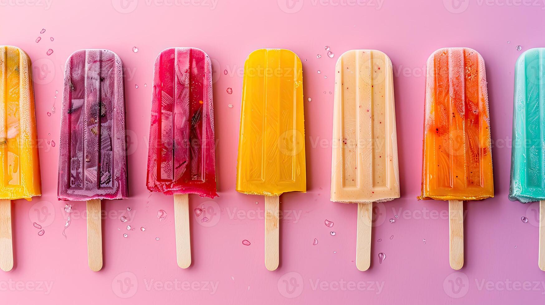 Colorful popsicles lined up in a row on a summer day photo