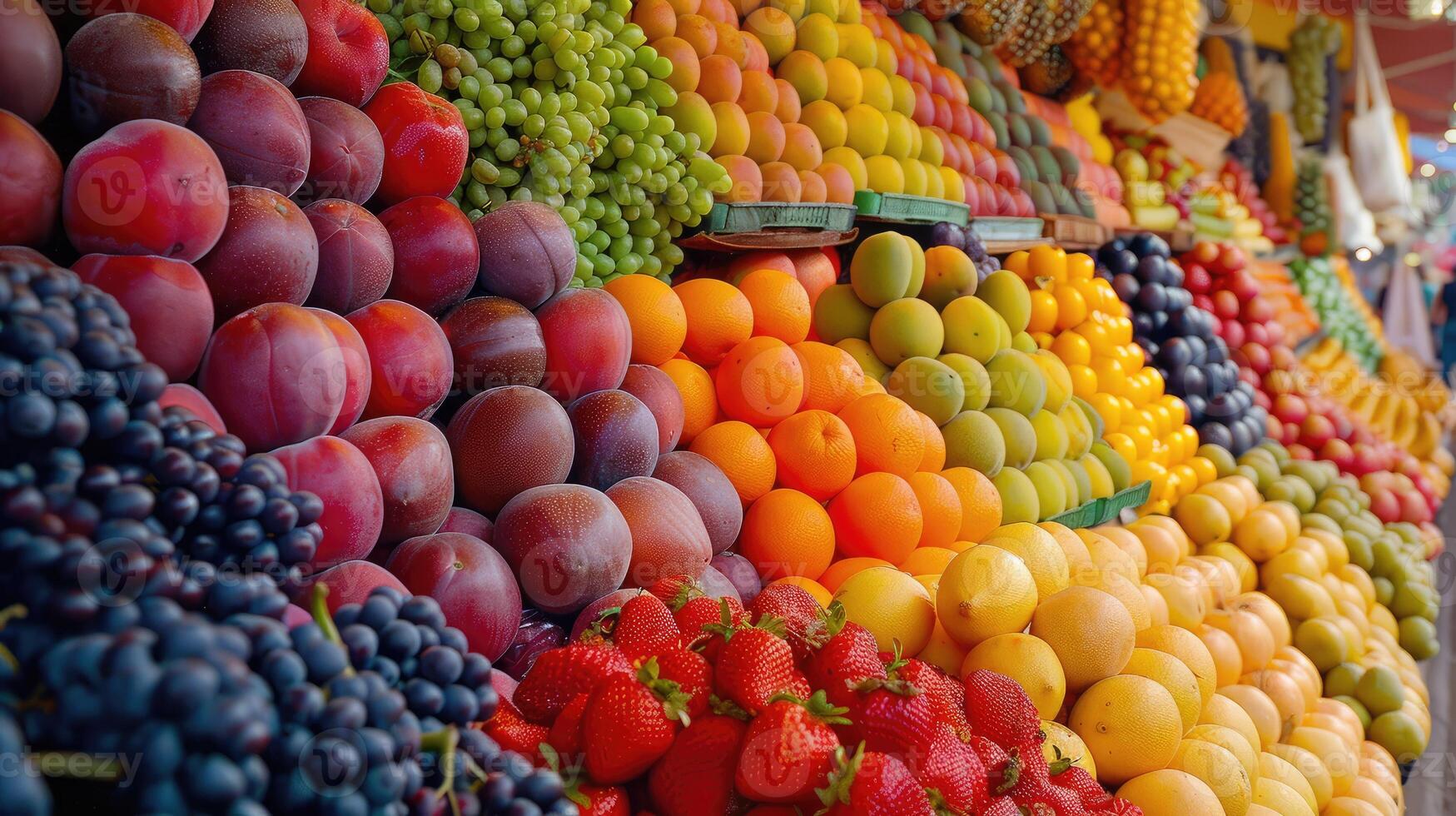 Colorful fruits displayed in a vibrant market setting photo