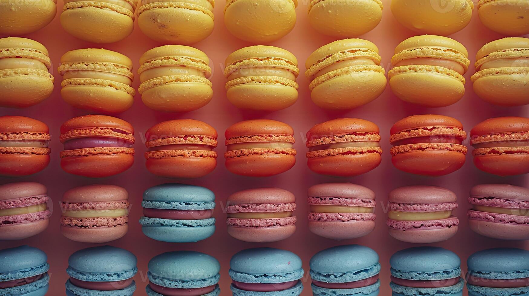 Colorful macarons arranged in a symmetrical pattern photo