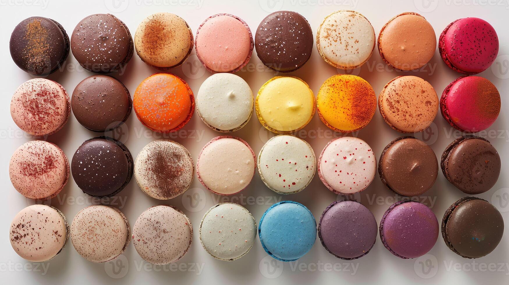 Colorful macarons arranged in a symmetrical pattern photo