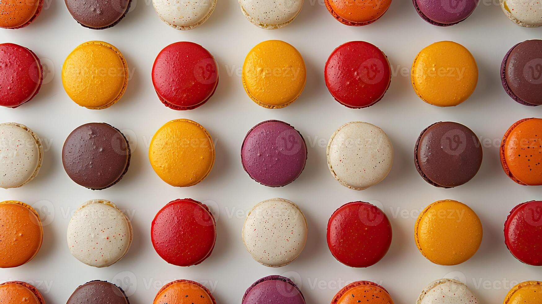 Colorful macarons arranged in a symmetrical pattern photo