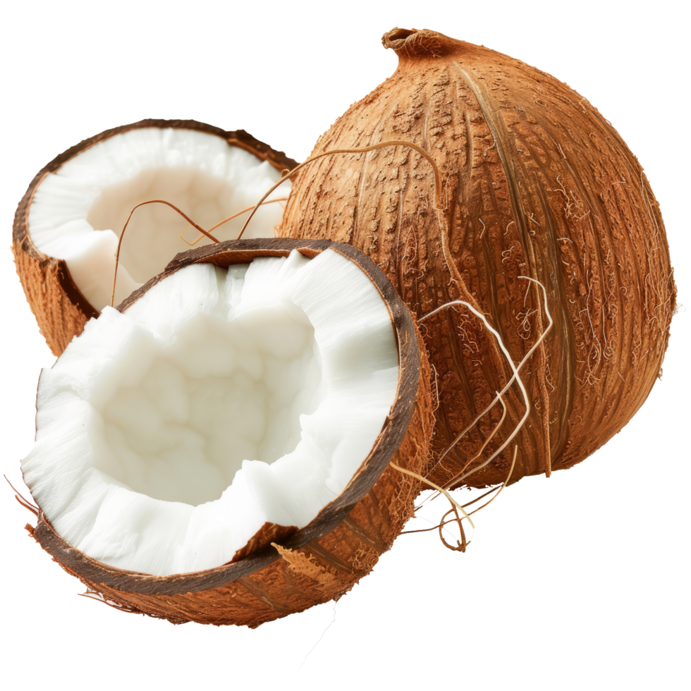 Coconut fruit with cut in half isolated on transparent background With clipping path.3d render png