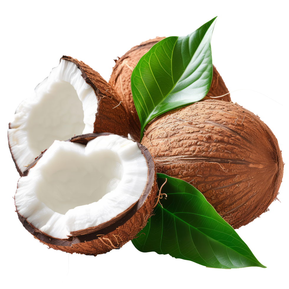 Coconut with leaves iisolated on transparent background With clipping path.3d render png