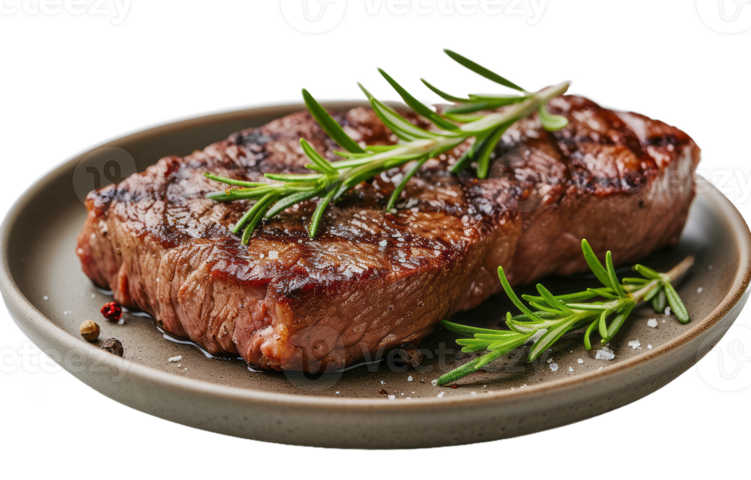 Beef steak served in plate on white background. Grilled steak, medium rare. png
