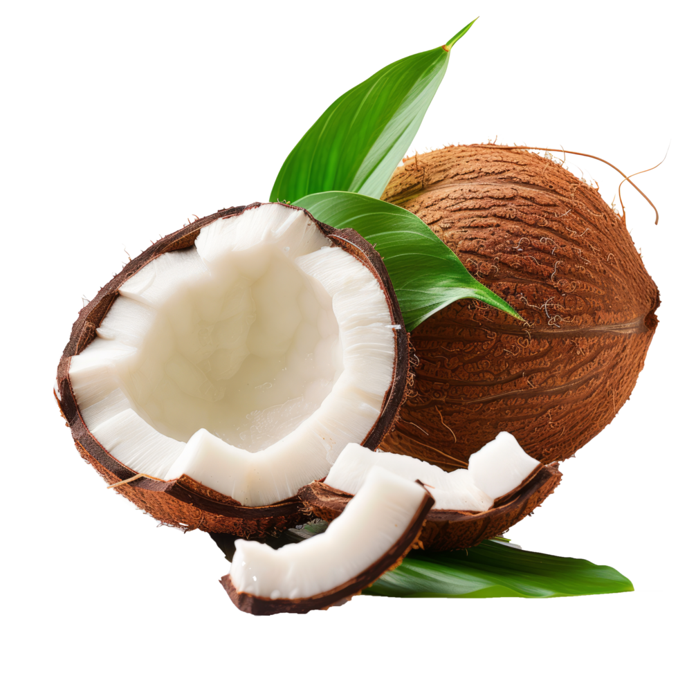 Coconut with leaves iisolated on transparent background With clipping path.3d render png