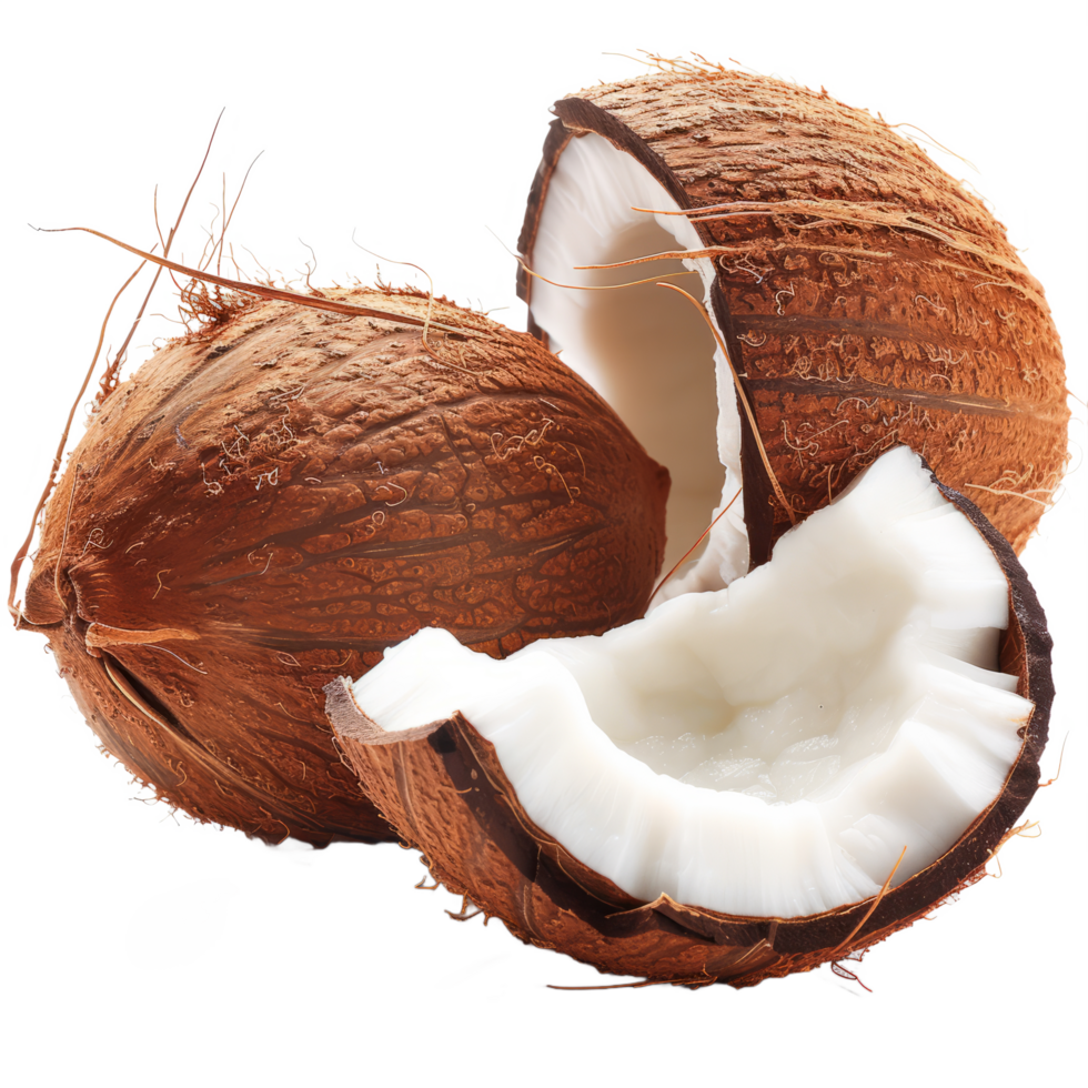 Coconut fruit with cut in half isolated on transparent background With clipping path.3d render png