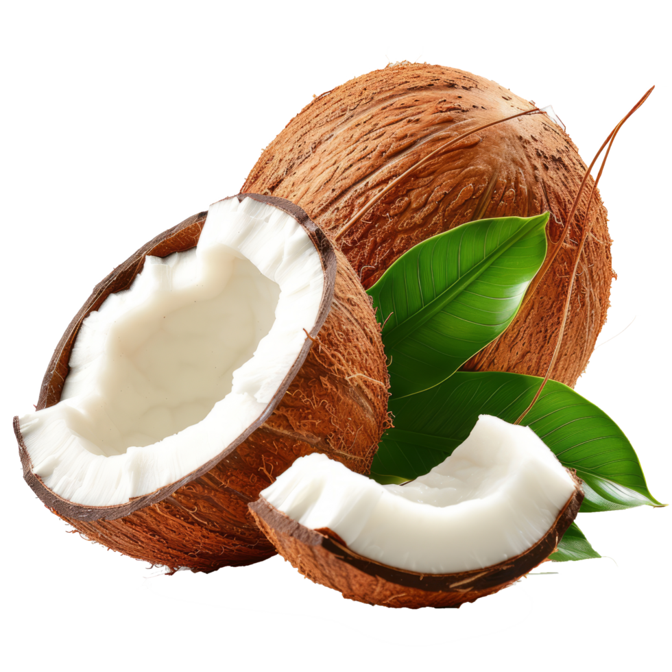Coconut with leaves iisolated on transparent background With clipping path.3d render png