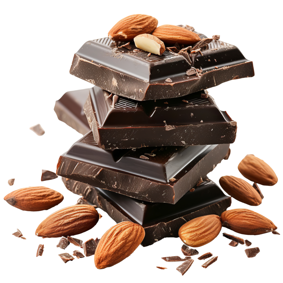 Chocolate with almonds isolated on transparent background With clipping path.3d render png