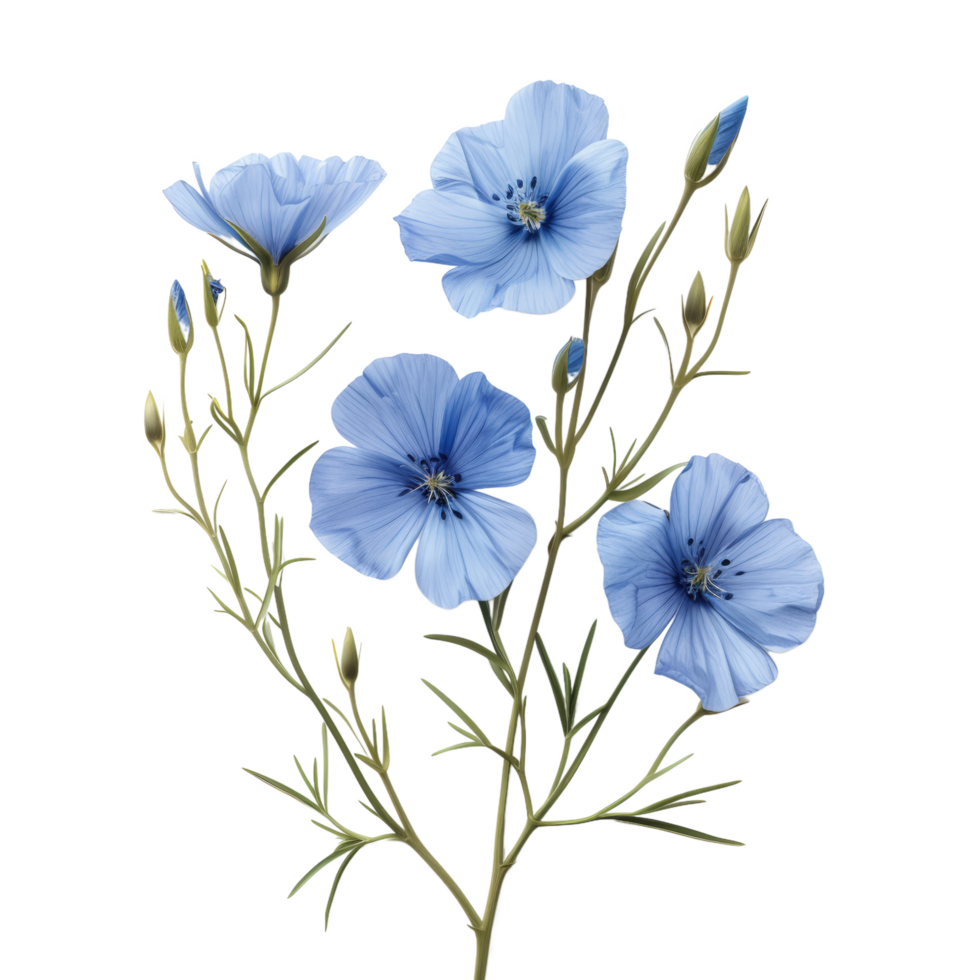 Flax flowers isolated on transparent background With clipping path. cut out. 3d render png