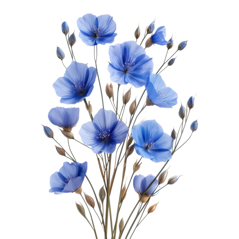 Flax flowers isolated on transparent background With clipping path. cut out. 3d render png