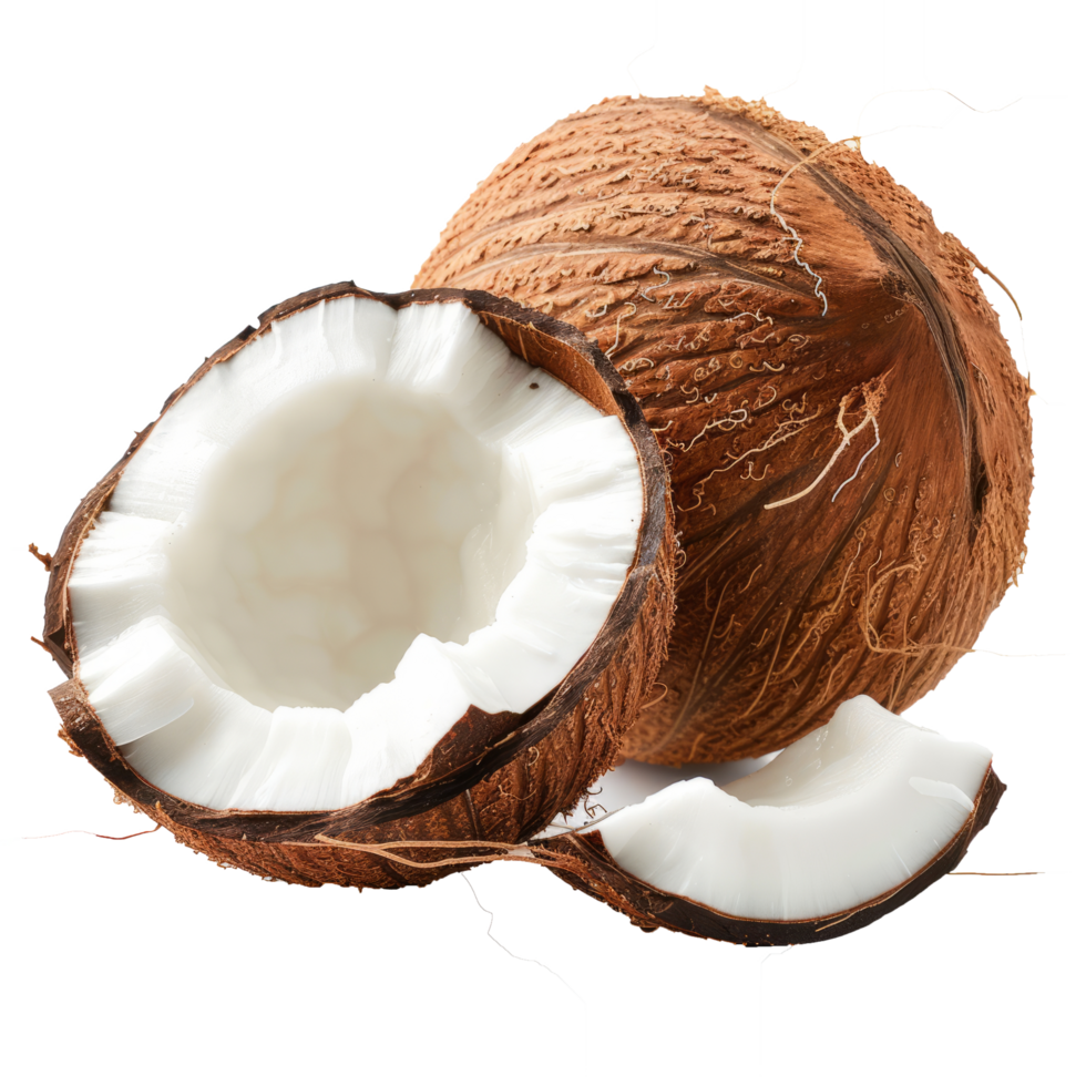 Coconut fruit with cut in half isolated on transparent background With clipping path.3d render png