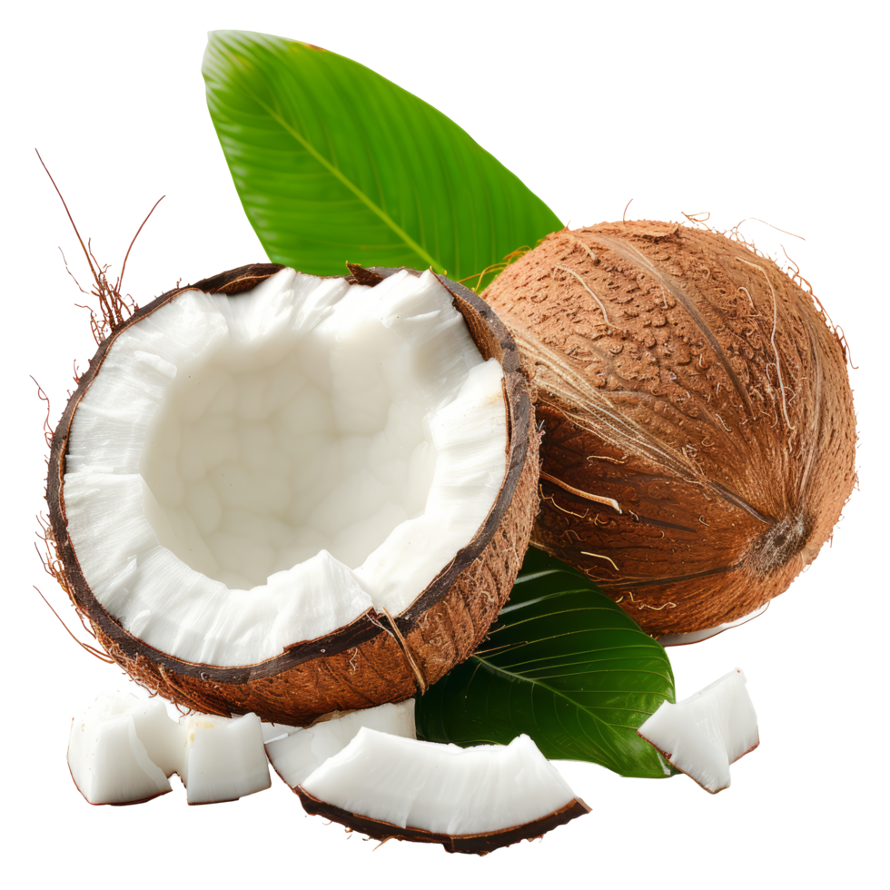Coconut fruit with cut in half isolated on transparent background With clipping path.3d render png
