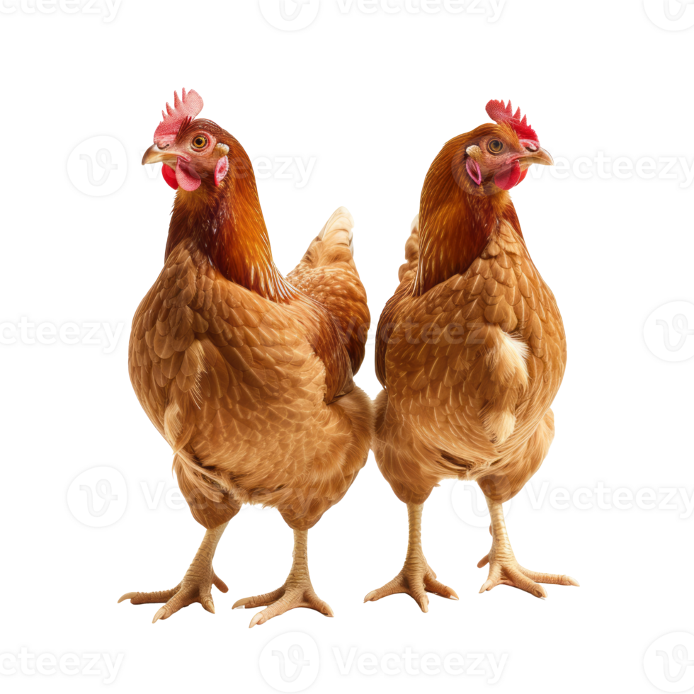 Brown hens isolated on transparent background With clipping path., Laying hens farmers concept. 3d render png