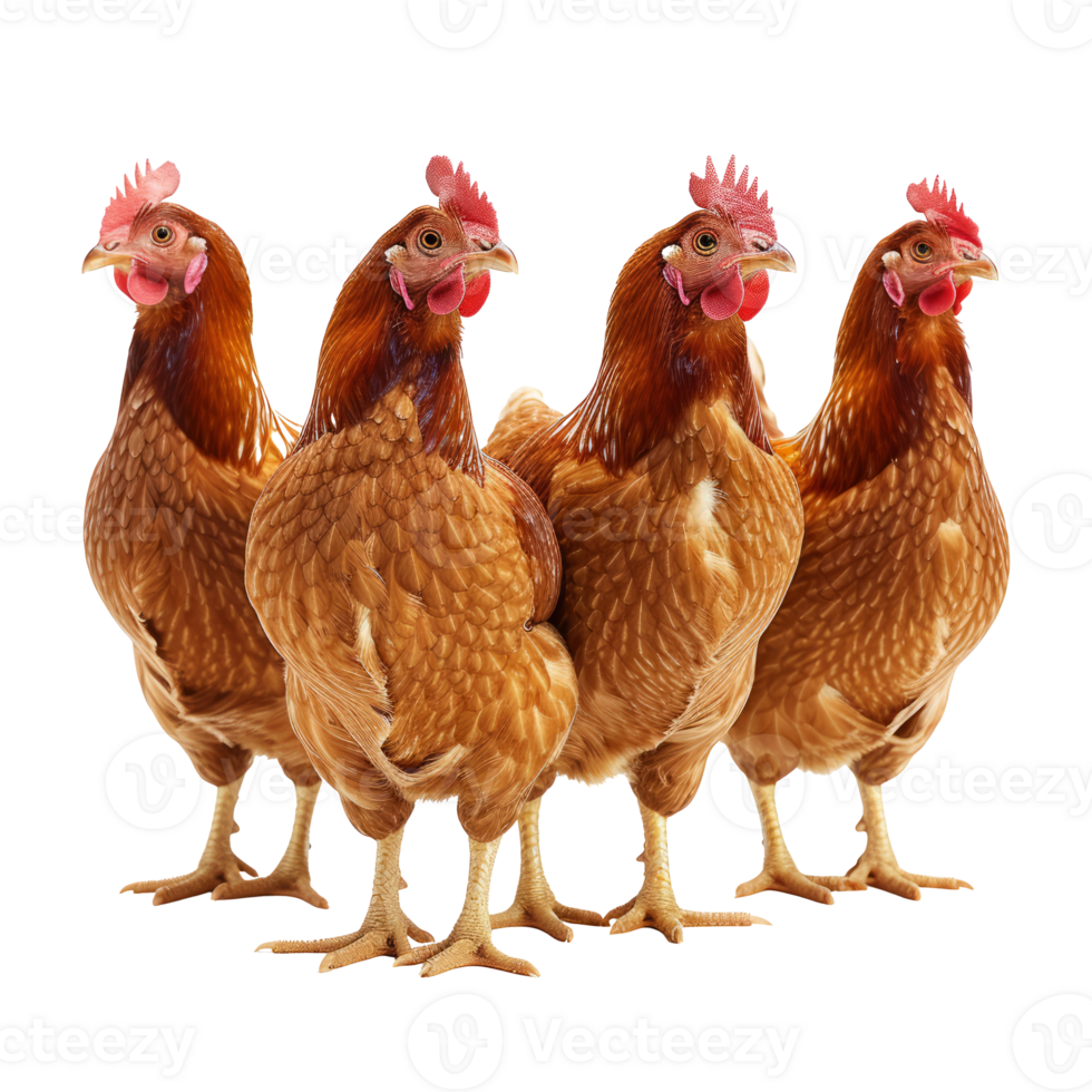 Brown hens isolated on transparent background With clipping path., Laying hens farmers concept. 3d render png