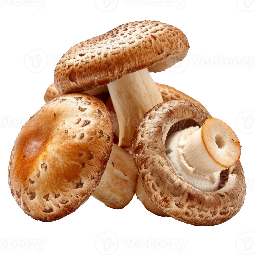 Brown cap champignons or agaricus mushrooms isolated on transparent background With clipping path. 3d render png
