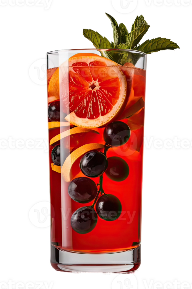 A glass of grapefruit juice with blueberries png