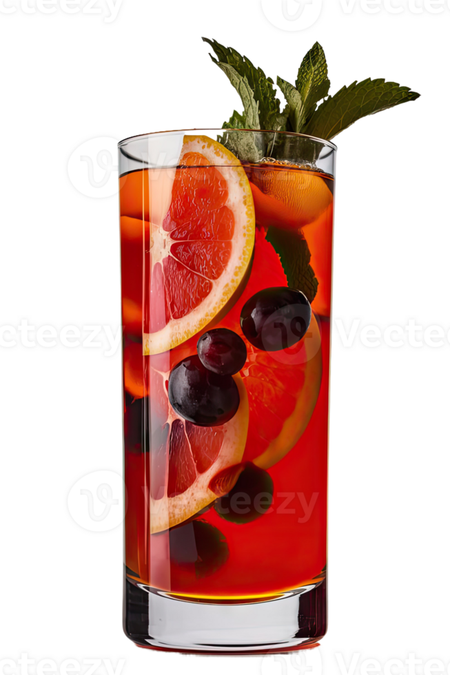 A glass of grapefruit juice with blueberries png