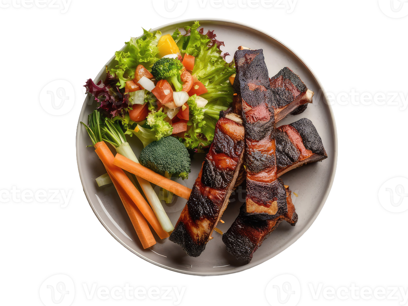 Plate of Grilled Ribs and Vegetables png