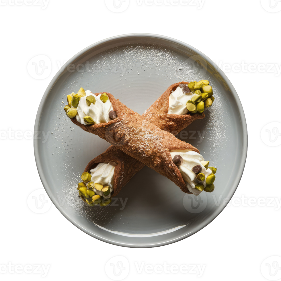 Two Cannoli with Whipped Cream and Pistachios png